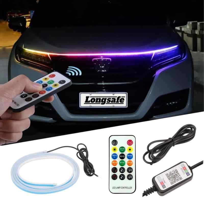 シーケンシャル 流れる LEDテープライト 車 RGB LEDテープ フロント 150cm デイライト フロントグリル フルカラー 防水 IP65 レインボー 12V 両面テープ 外装 車外 スマホ リモコン