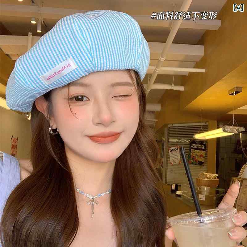 和菓子 チェック ベレー帽 おしゃれ レディース 夏 薄手 通気性 軽量 カジュアル 小顔見せ ペインター..