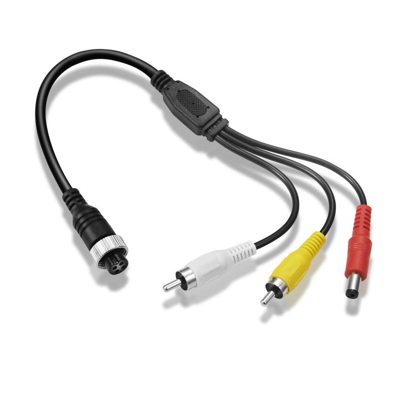 車載モニター用 M12 4pin 航空コネクター ⇔ 映像（RCA ）、DCプラグ 複合 映像/電源ケーブル