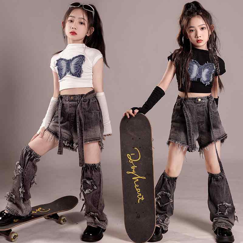 子供服 女の子 Tシャツ へそ出し ショートパンツ コスチューム バンド ダンス ヒップホップ ストリート系 パフォーマンス 衣装 クール かっこいい キッズ