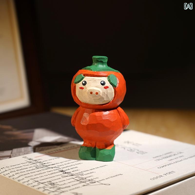 豚 柿 春麗 木彫り 小さめ 装飾品 ミニ かわいい 動物 アニマル ミニチュア デコレーション インテリア..