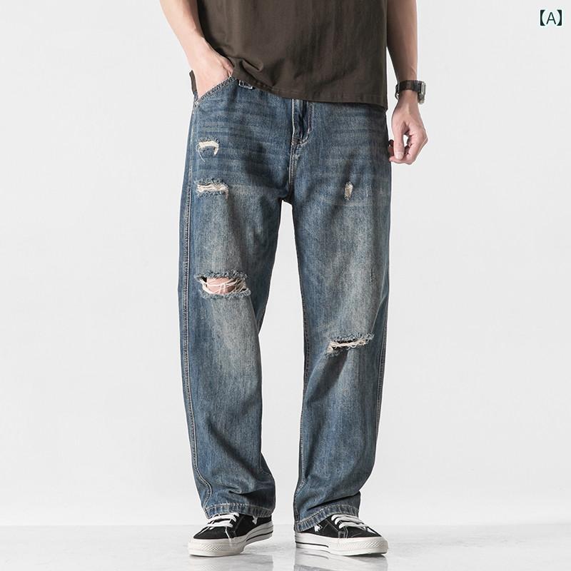 メンズ デニム ロングパンツ ストレート 韓国 カジュアル ストリート おしゃれ 着やい 動きやい 快適 イベント レジャー アウトドア キャンプ