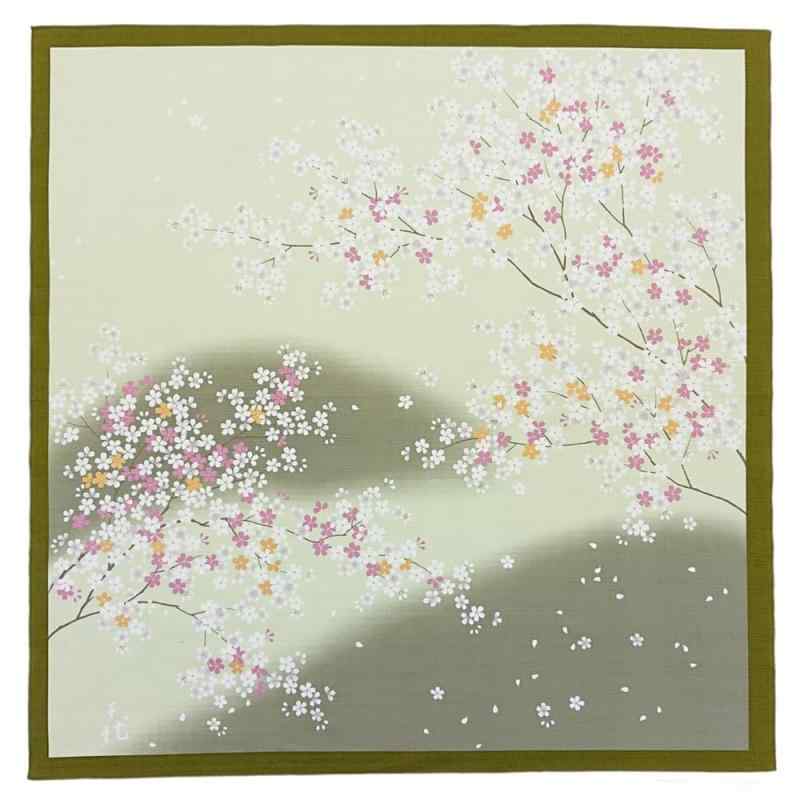 宇野千代 風呂敷 大判 桜 90cm幅 綿シャンタン風呂敷 グリーン 大判ふろしき さんび 日本製