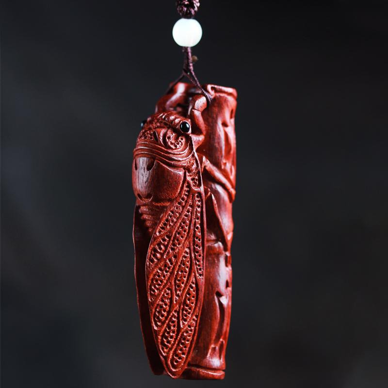 中国風 アクセサリー 手彫り小葉 紫檀 ハンドピース セミ 夏 セミ おもちゃ ピース 手 メンズ レディース