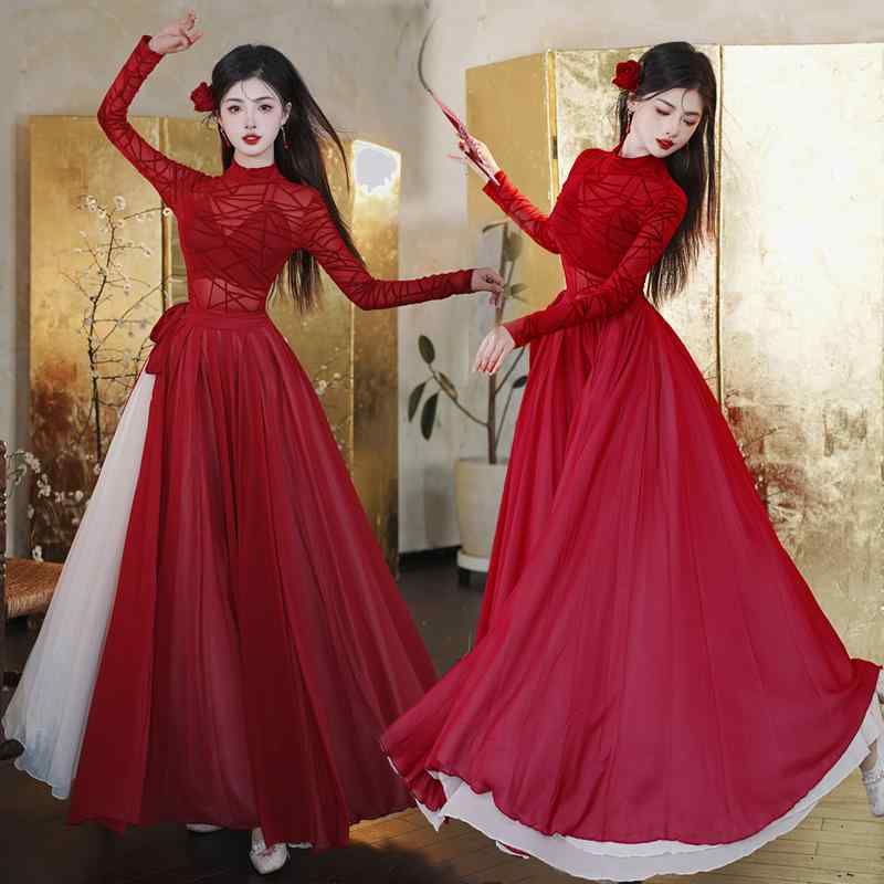 ドレス ワンピース レディース おしゃれ ダンス 衣装 レトロ ジャズ パフォーマンス セット エスニック クラシック 衣装 スイング レッド