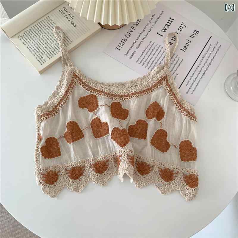レディース エスニック おしゃれ キャミソール レトロ 刺繍 エッジ ショート ベスト 夏 薄手 ボヘミアン