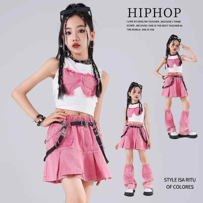 子供服 女の子 Tシャツ タンクトップ へそ出し ミニスカート 夏 コスチューム バンド ダンス ヒップホップ ストリート系 パフォーマンス 衣装 クール かっこいい キッズ
