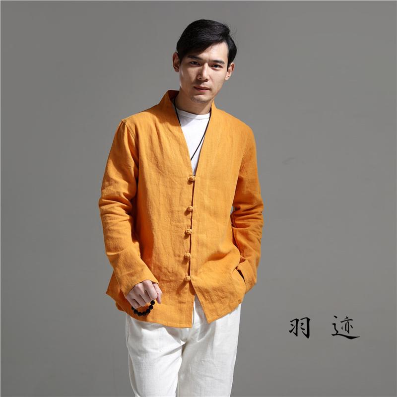 シャツ メンズ 秋 春 カジュアル 長袖 中華風 紳士服 中華風 リネン ボタン ダウン Vネック カーディガン トップス