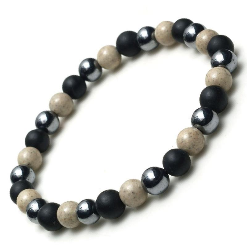 [OVER-9] テラヘルツ鉱石×北投石×ブラックシリカ オリジナル ブレスレット 6mm 8mm 10mm 丸玉 パワース..