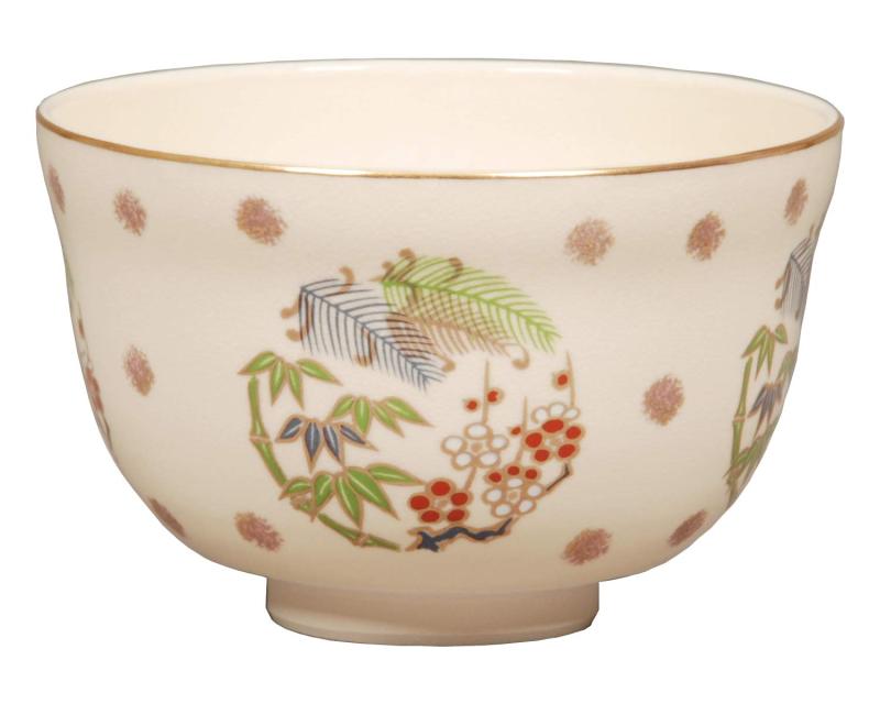 宮地英香(Miyachi Eikou) 抹茶碗 白 サイズ:直径12.4x高さ7.8cm 仁清 松竹梅 紙箱入