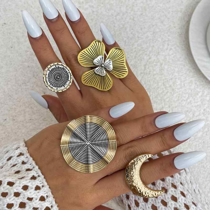 指輪 レディース フレンチレトロ クラシカル ラウンド 羅針盤 ダブル 三つ葉 フラワーリングセット 電..