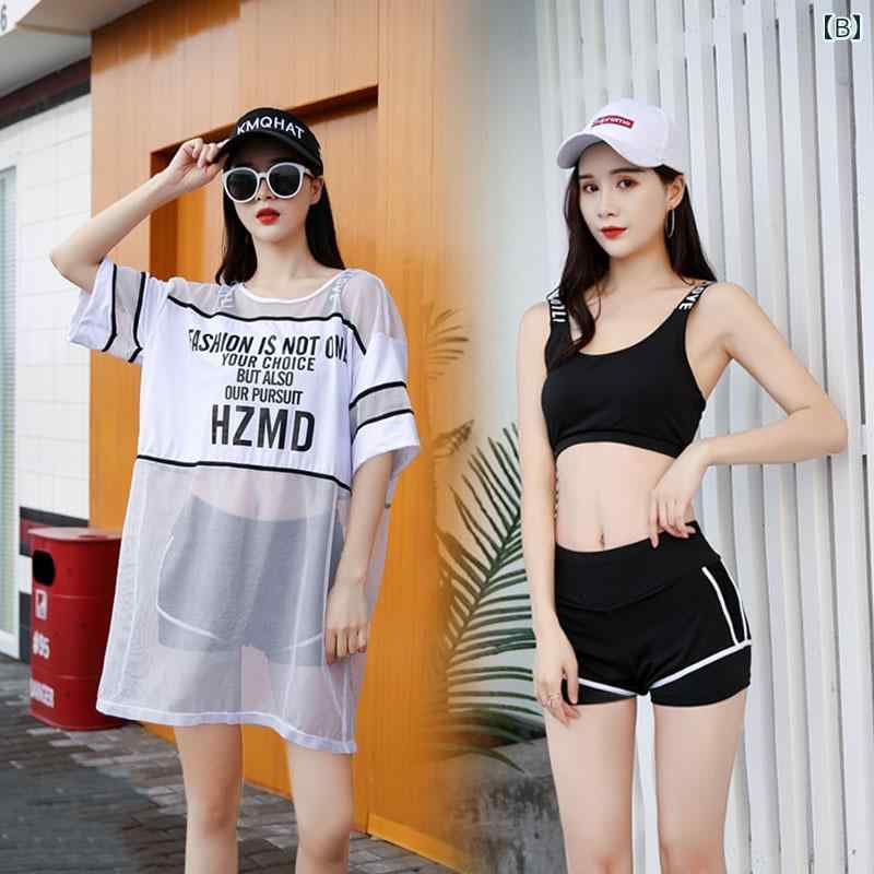 レディース 夏 水着 スポーツ フィットネス ウェア サマーレジャー トレーニング マリンスポーツ セパレート ボクサータイプ 着痩せ お腹 カバー 大きいサイズ スリーピース