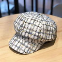 帽子 韓国 ツイード チェック 八角形帽子 レディース 春秋 和風 韓国 カジュアル ファッション 画家帽子 ベレー帽