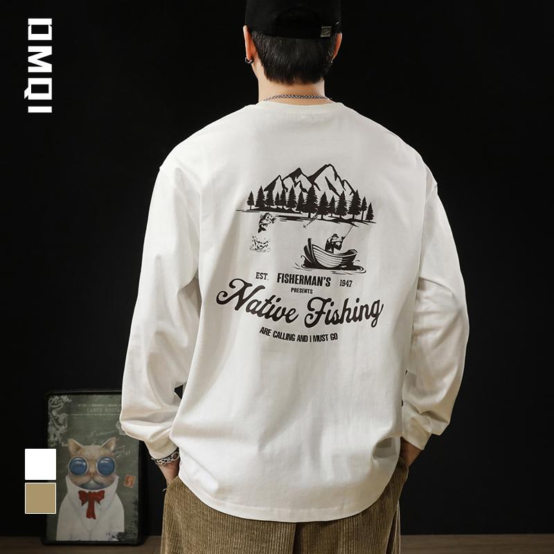 メンズ ロンT トレーナー 厚手 綿 アメリカン レトロ ホワイト 長袖 Tシャツ メンズ ゆったり 大きめサイズ 春秋 シャツ スウェットシャツ