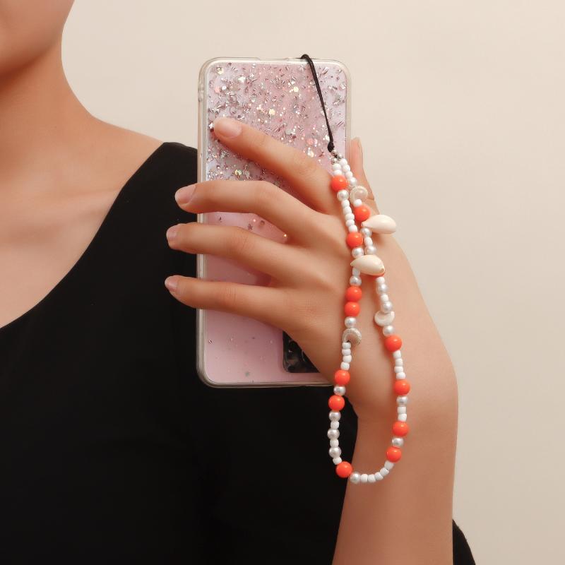 ブレスレット レディース 夏 ビーズ 携帯電話 チェーン パールビーズ シェル 携帯電話 ストラップ短 手 ロープ 落下防止 携帯電話 ペンダント