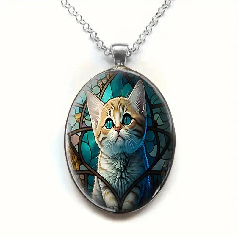 ネックレス レディース 大人 上品 ガラス製 オーバル 猫モチーフ ペンダント 亜鉛合金 普段使い デイリーユース ロマンティック おしゃれ ジュエリー アクセサリー ヨーロピアン カジュアル