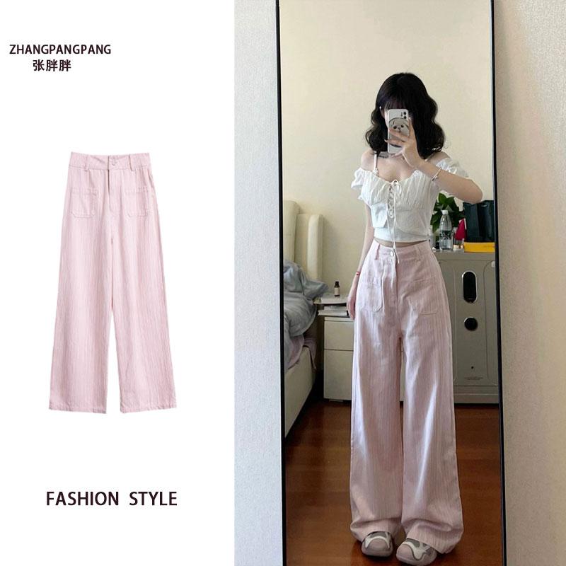 ガール パンツ ピンク ストレート ワイドレッグパンツ レディース 春夏 大きめサイズ