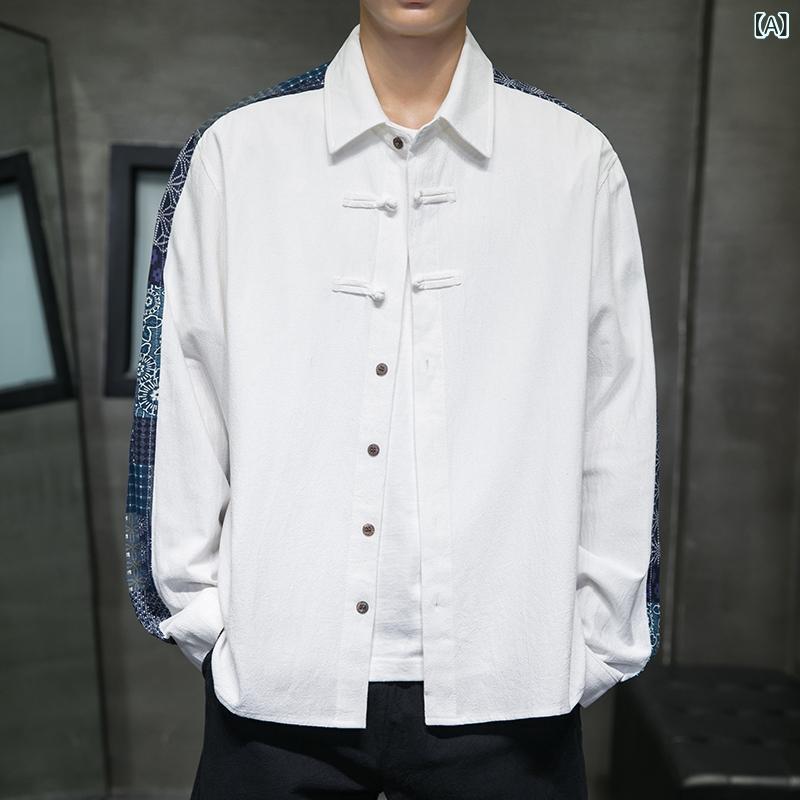 シャツ メンズ 長袖 秋 春 チャイナ服 カジュアル ゆったり 大きいサイズ 中国風 トップス ジャケット アウター
