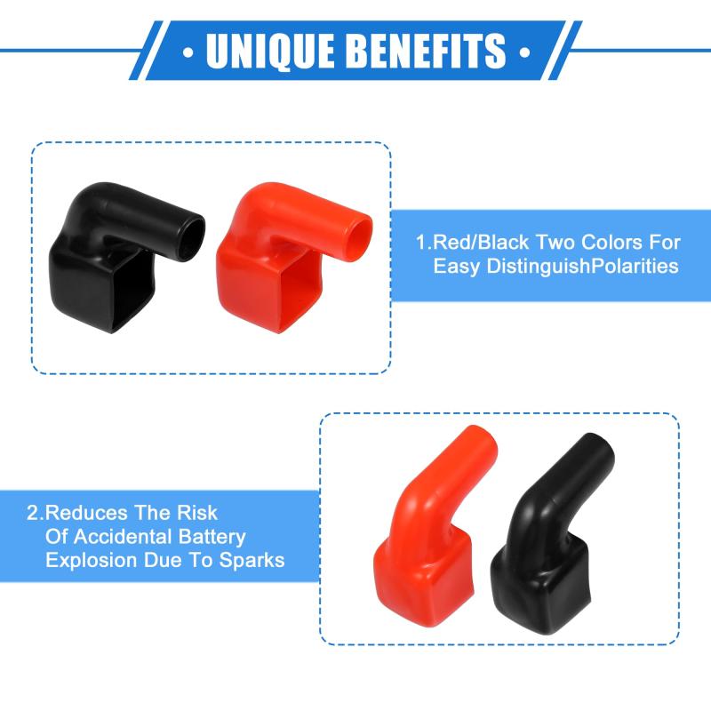 A ABSOPRO バッテリー端子絶縁カバー バッテリーターミナル 端子カバー バッテリー 端子 カバー 長さ40mm 10mm バッテリーポストキャップ ユニバーサル 車用 バイク トラ ック マリン用 PVC レッ