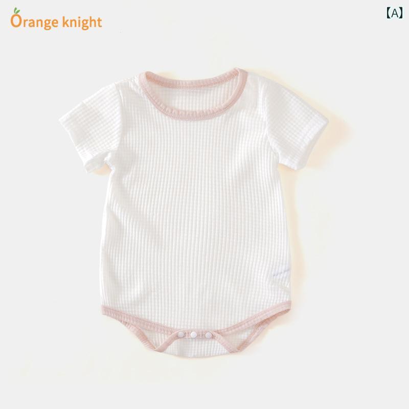 Short Sleeves - ロンパース ベビー 夏服 ジャンプ スーツ かわいい 赤ちゃん 薄手 女児 用 三角 半袖 韓国 クロール スーツ 韓国