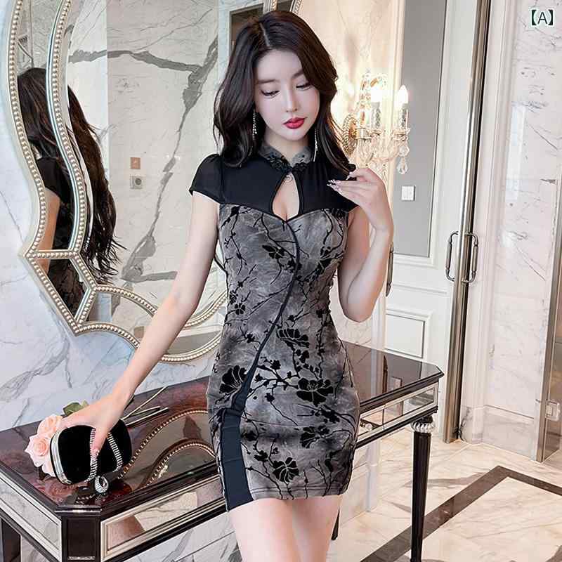 チャイナドレス キャバドレス パーティー ミニスカート スリム 接客 ラウンジ キャバ チャイナ風 衣装 ワンピース セクシー 魅惑 艶やか アーバン スタイリッシュ レディース