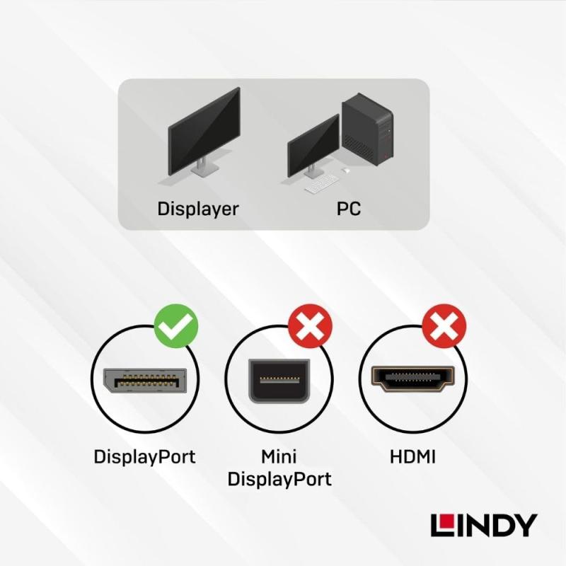 LINDY DisplayPort 1.4 オス/メス 変換アダプタ、直角右向き(型番:41333)