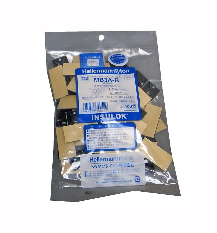 ヘラマンタイトン 粘着付配線固定具 マウントベース 100個入 標準・屋内用グレード 黒