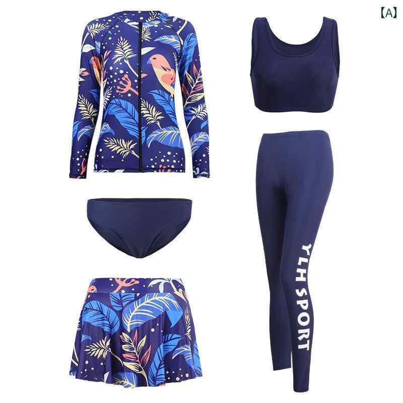 レディース パンツ スポーツ 水着 ウェットスーツ サーフィン ラッシュガード ビーチ リゾート レジャー マリンスポーツ フィットネス 女性用 水泳用 スプリット スカート 長袖 日焼け防止 プリント 腹部 カバー スリム 大きめ サイズ 温泉