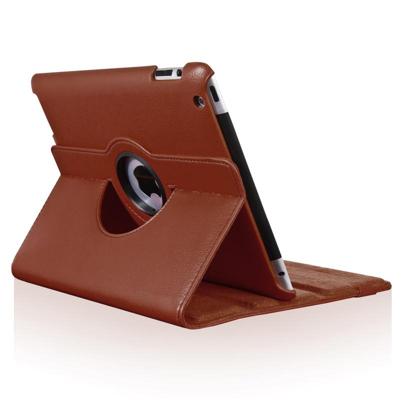 iPad2 iPad3 iPad4 360度回転式 スタンド仕様 レザー ケース 液晶保護フィルム付き ブラウン