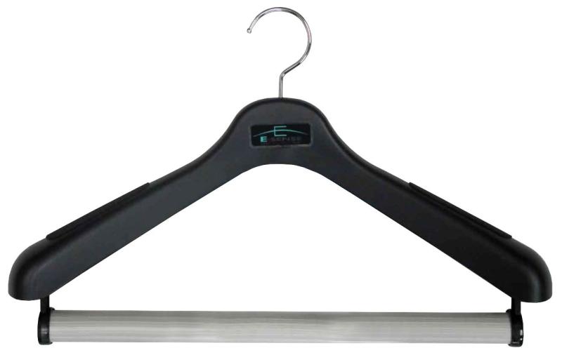 サワフジ 洋服ハンガー E-SENSE エキスパート極太47 ブラック 幅470mm 日本製 ズボン パンツ ジーンズ 極太バー 折りジワ型くずれ防止 すべりにくい 肩すべり止めシール付 メンズ レディース プ