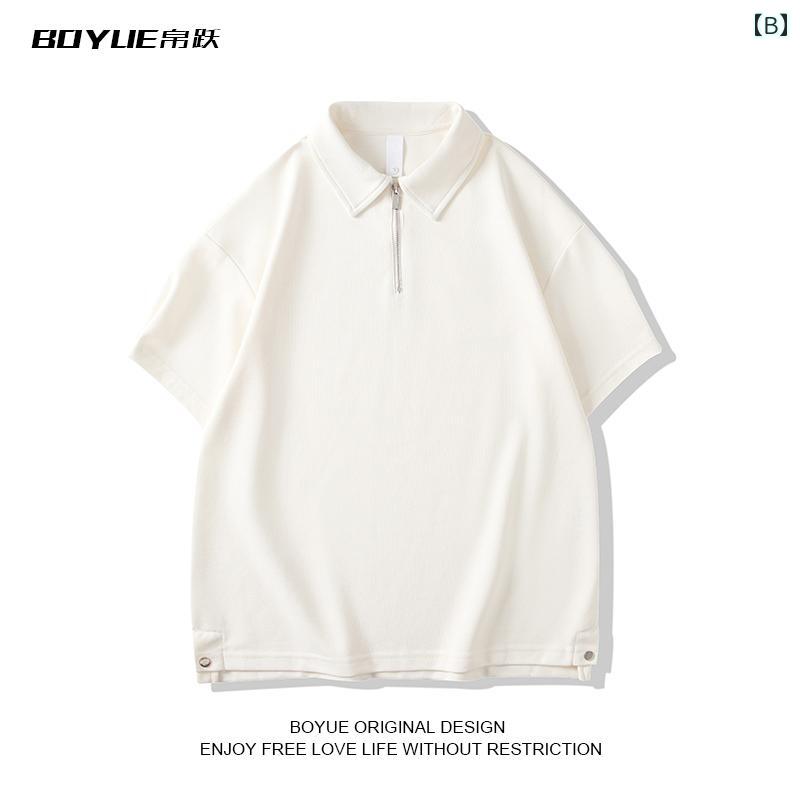 トップス ポロシャツ メンズ 夏 カジュアル 無地 ハーフ ジップポロシャツ 和風 ライト 大人 シンプル 五分袖