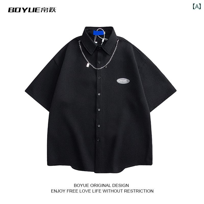 メンズ レディース 夏 ネックレス トップス シャツ サマー レトロ ワッフル カレッジファッション 多目的