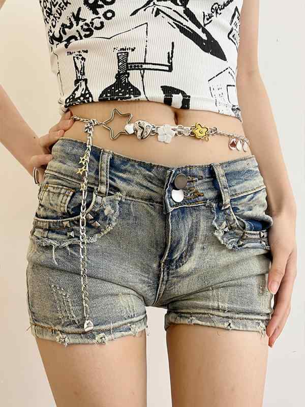 ウエスト チェーン ガーリー レディース ハート 星 レディース ラブ フラワー 調節可能 金属 装飾 スカート パンツ ベルト カジュアル かわいい