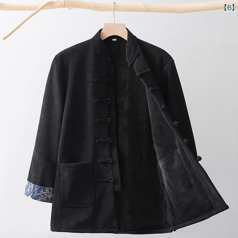 コート メンズ 秋 冬 唐 スーツ ベルベット 厚手 中華風 レトロ ディスク ボタン 暖かい 綿
