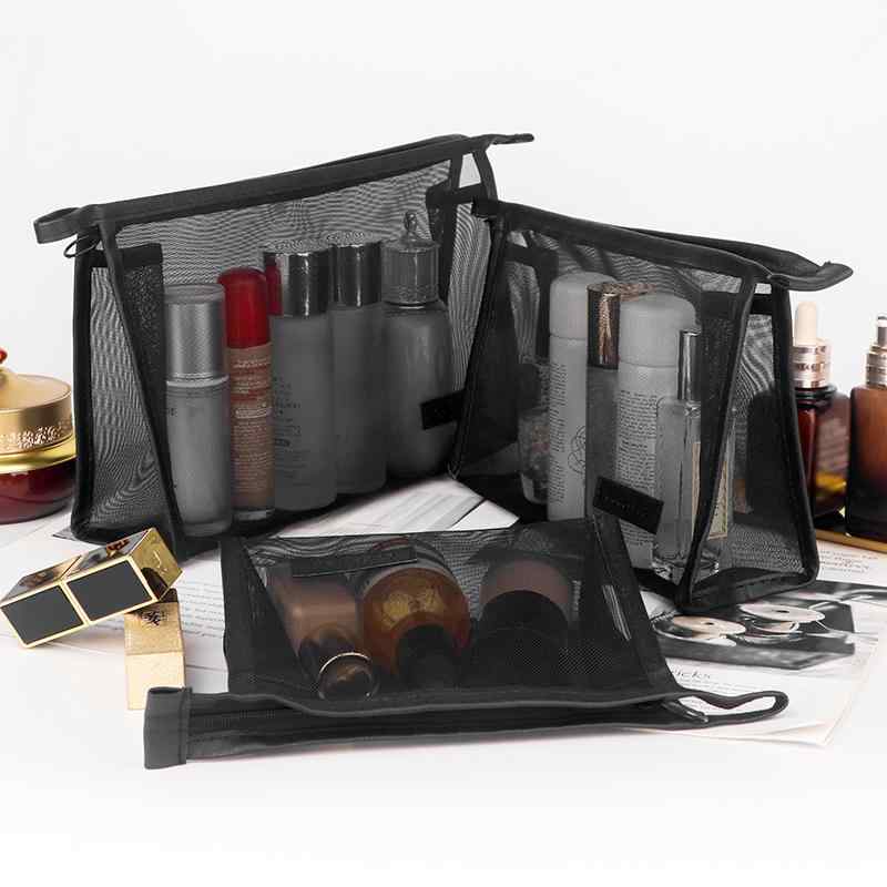ポーチ バッグ 大容量 透明 収納 メッシュ 旅行 化粧品 ポータブル ブラック ストレージ レディース おしゃれ シンプル コスメ トラベル 出張