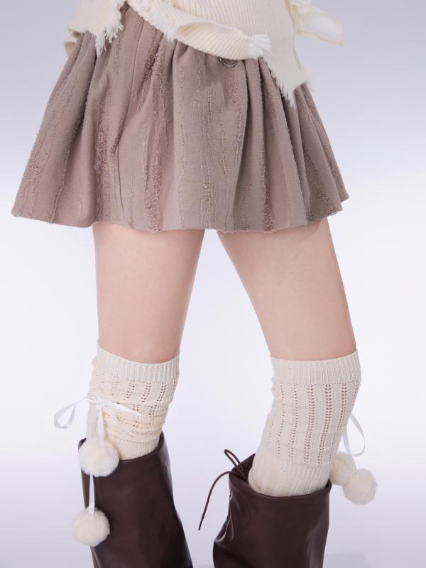 靴下 ニット ニーソックス パッチワーク パイルソックス ファーボール ブーツ ハイ ソックス コットン..