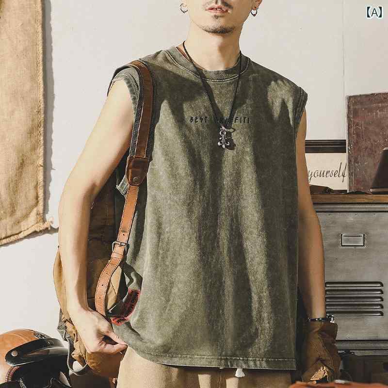 メンズ 夏 タンクトップ ノースリーブ トップス ラウンドネック カジュアル ストリート バスケ おしゃれ かっこいい 着やい 動やい 快適 スポーツ レジャー アウトドア キャンプ パフォーマンス