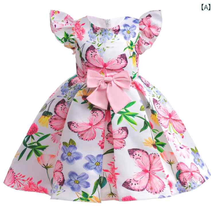 ドレス 女の子 小さい フライング スリーブ 蝶 プリント 子供 ベスト プリンセス 子供服 クロスボーダー ガールズ アメリカン