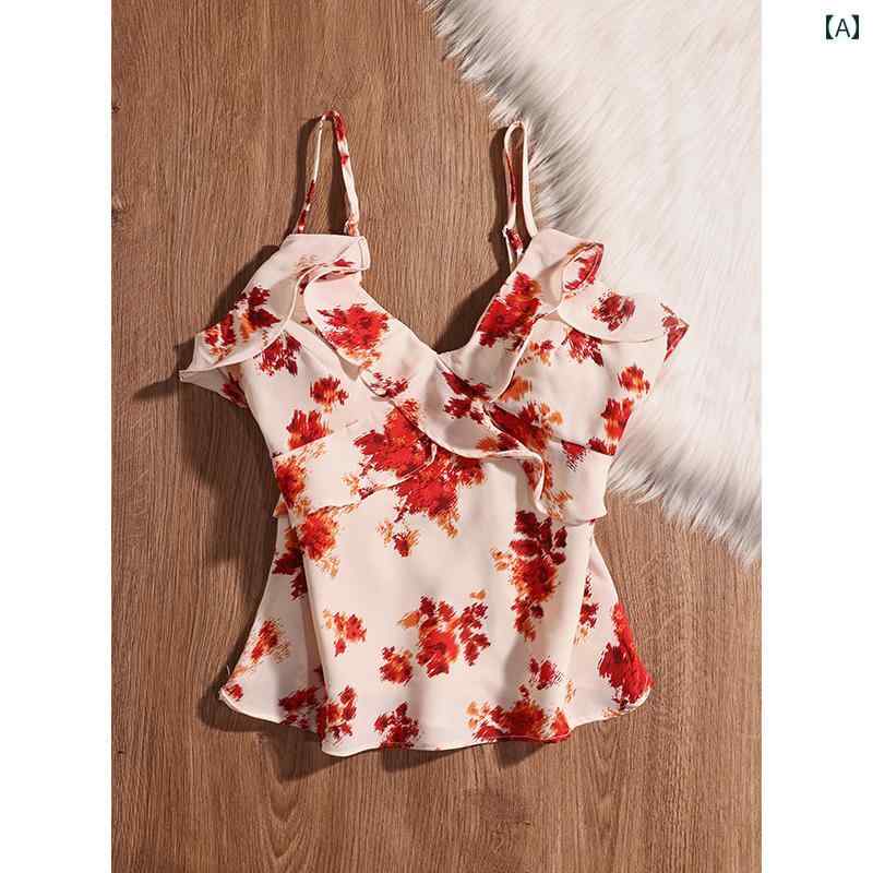 レディース トップス 花柄シフォン キャミソール モテ服 セクシー お腹見せ おしゃれ 女の子 韓国 イベ..