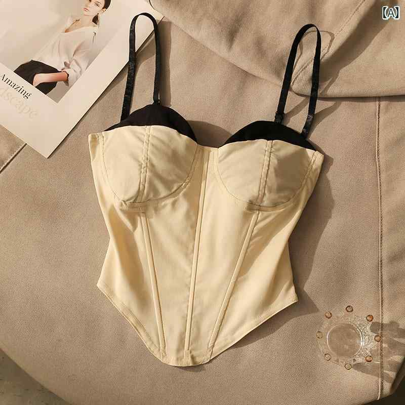 Camisoles - レディース パット付 キャミソール モテ服 セクシー お腹見せ レイヤード おしゃれ トップス 韓国 イベント フェス 普段着 ダンス 衣装 コスチューム レジャー デート アップ 映え