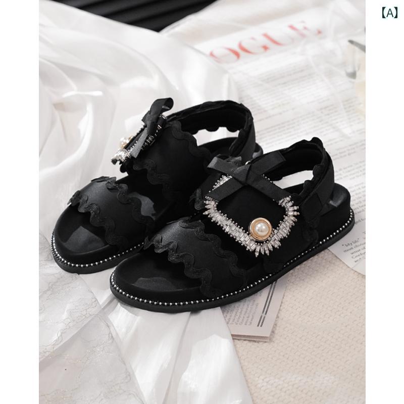 レディース 夏 ラインストーン カジュアル サンダル ビーチ プール リゾート おしゃれ 歩きやすい 厚底..