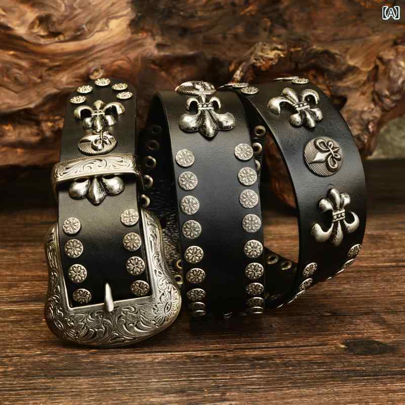 ベルト レトロ スタッズ 彫刻 パテント レザー メンズ レディース ファッション アクセサリー オールシ..