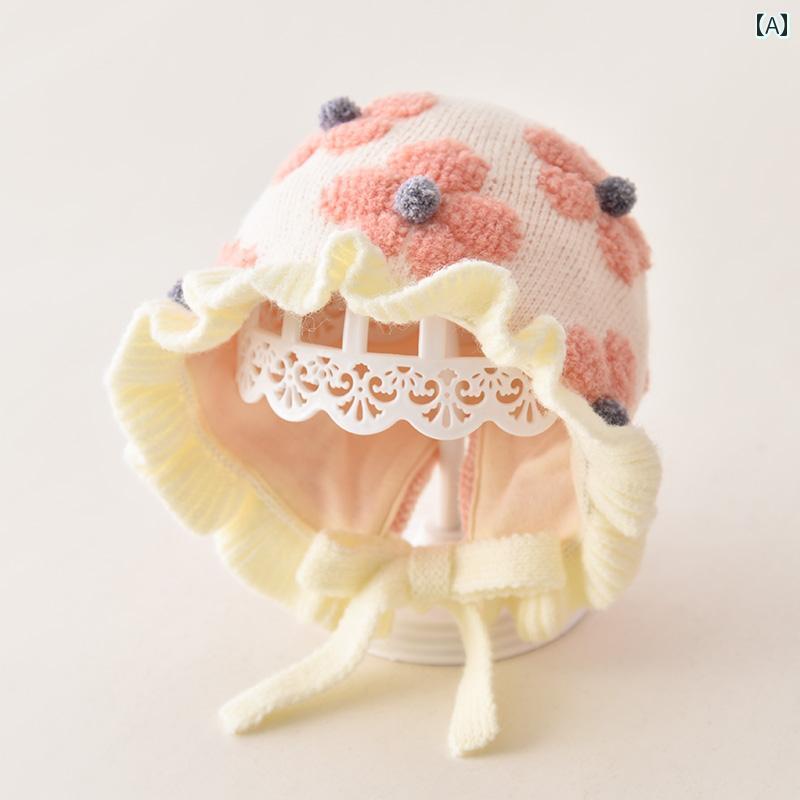 ベビー 帽子 秋冬 女の子 赤ちゃん かわいい キュート ガール プリンセス帽子 耳の保護 柔らかい 子供 ウール帽子