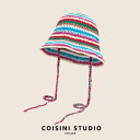 帽子 ウールバケット ハット カラフル ストライプニット フィッシャーマン ハット レディース 秋冬 暖かい かわいい顔