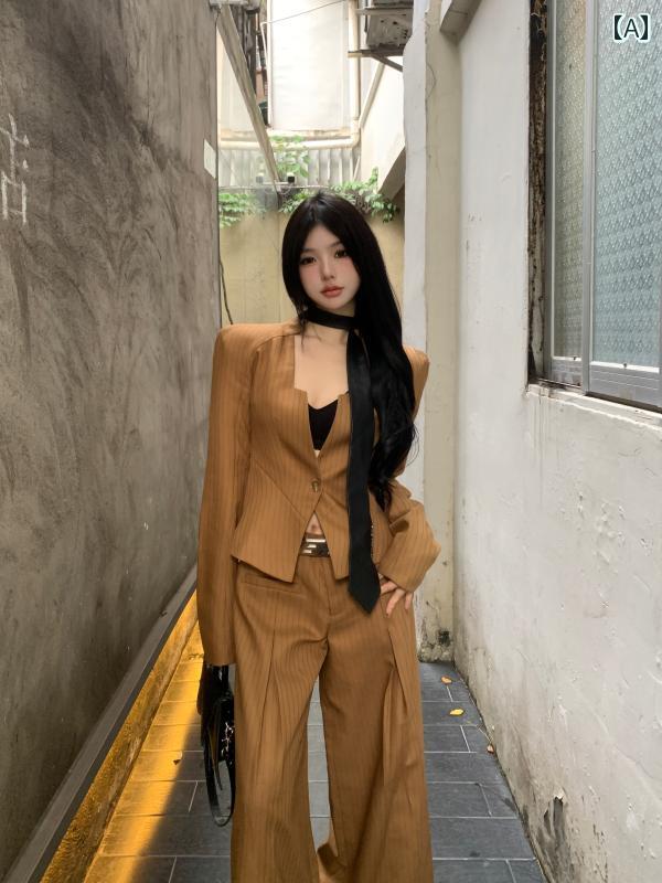 レディース ファッション スーツ パンツ ジャケット ワイドパンツ ブレザー 秋冬 長袖 クール スタイリッシュ モダン レディース