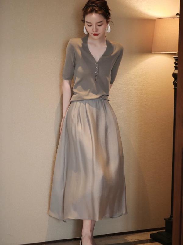 トップス シャツ レディース カジュアル おしゃれ 春夏 Vネック ニット 半袖 マルチ カラー レイヤリング 通勤 ウール 半袖