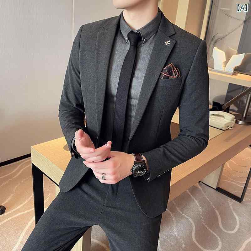 メンズ 夏 カジュアル スーツ 春 結婚式 付添人 仕事 エンターテイメント 韓国 スリム ツーピース