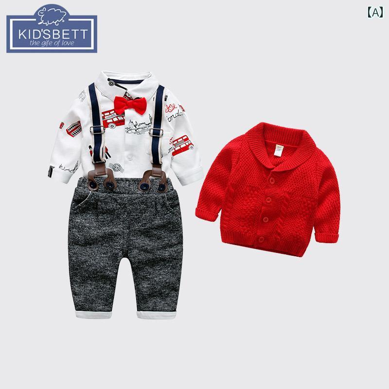 赤ちゃん 幼児 オーバーオール サスペンダーパンツ おしゃれ 服 ボーイズ スーツ ベビー スーツ 英国風 紳士 春秋服 ベビー 1歳 お祝い 綿
