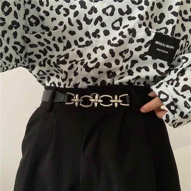 ドレス レディース ウエスト チェーン ベルト アメリカ 革 メタル スプライシング ベルト 装飾 ウエスト スリム ウエスト シール ブラック