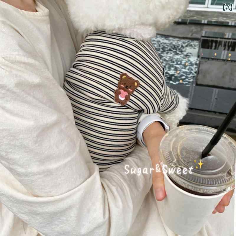 犬猫服 ペット 品 ファッション アクセサリー ベア プリント ストライプ シャツ 秋冬 カジュアル